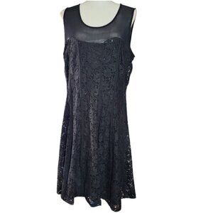 LILY & LOLA Sleeveless Black Sequined Lined Lace Cocktail Dress - Women's XL